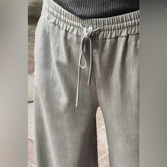 Zara Light Grey Elastic Waistband Trousers Size Large - Picture 3 of 12